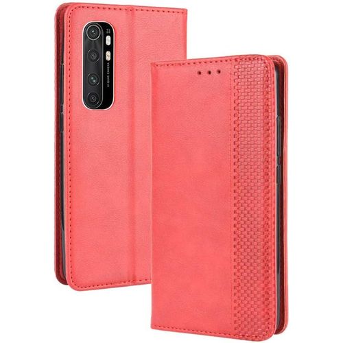 Compatible Pour Coque Xiaomi Mi Note 10 Lite, Antichoc Étui À Rabat En Cuir Pu Portefeuille Housse De Protection Avec Carte Fente Rouge