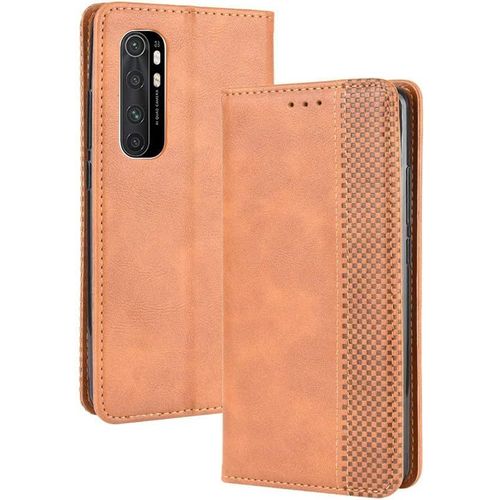 Compatible Pour Coque Xiaomi Mi Note 10 Lite, Antichoc Étui À Rabat En Cuir Pu Portefeuille Housse De Protection Avec Carte Fente Brun
