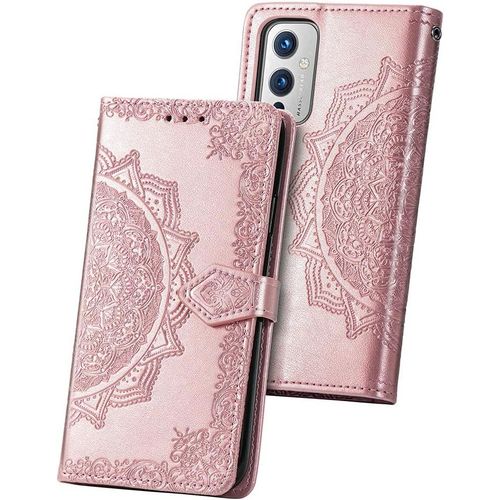 Compatible Pour Coque Oneplus 9, Étui Portefeuille Gaufré 3 Porte-Cartes, Support Horizontal, Fermoir Magnétique , Or Rose