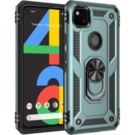 Google Pixel 4a Coque, Double Couche Robuste Avec Anneau Tournante Béquille Antichoc De Qualité Militaire Protection Housse Pour Google Pixel 4a Vert