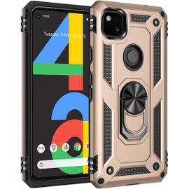 Google Pixel 4a Coque, Double Couche Robuste Avec Anneau Tournante Béquille Antichoc De Qualité Militaire Protection Housse Pour Google Pixel 4a Or