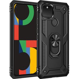 Google Pixel 5 Coque Double Couche Robuste Avec Anneau Tournante Béquille Antichoc De Qualité Militaire Protection Housse Pour Google Pixel 5 Noir