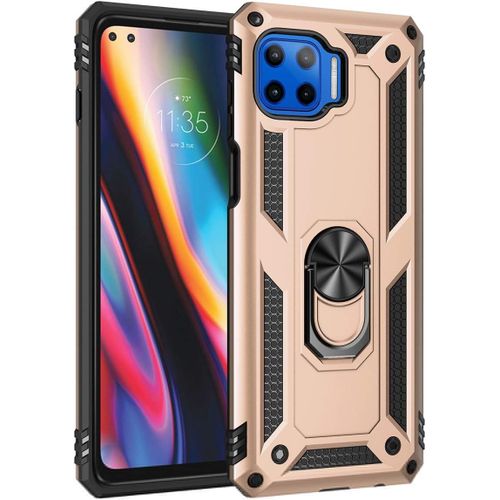 Moto G 5g Plus Coque Double Couche Robuste Avec Anneau Tournante Béquille Antichoc De Qualité Militaire Protection Housse Pour Motorola Moto G 5g Plus Or