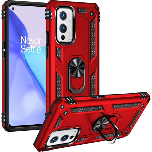 Oneplus 9 Coque Double Couche Robuste Avec Anneau Tournante Béquille Antichoc De Qualité Militaire Protection Housse Pour Oneplus 9 Rouge