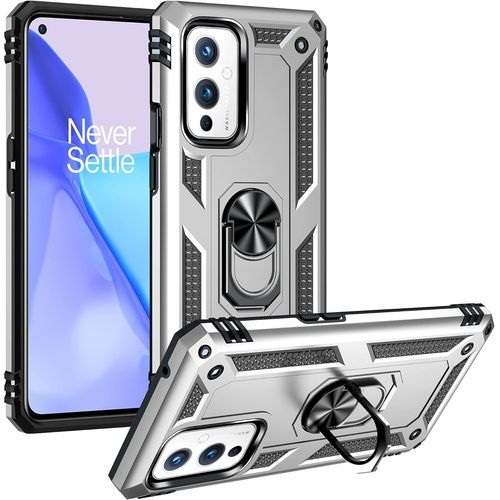 Oneplus 9 Coque Double Couche Robuste Avec Anneau Tournante Béquille Antichoc De Qualité Militaire Protection Housse Pour Oneplus 9 Argent