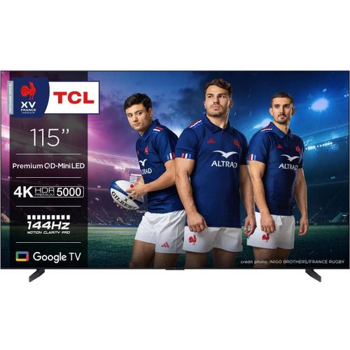 TCL 115X955 115" (291 cm) Max Premium QD-Mini LED TV, 4K UHD, 4K HDR Premium 5000nits, 20,000+ Dimming Zones, Smart Google TV avec 144Hz Motion Clarity Pro et Onkyo 6.2.2 Soundystem