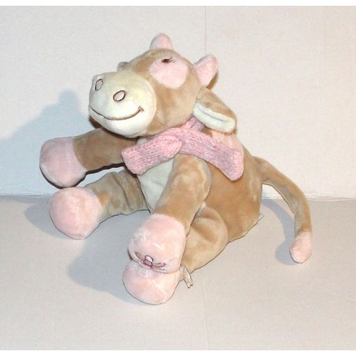 Doudou Vache Beige Foulard Rose Noukie'S