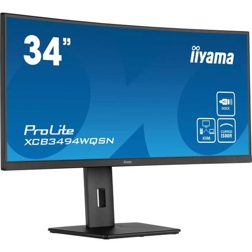 iiyama ProLite XCB3494WQSN-B5 - Écran LED - incurvé - 34" - 3440 x 1440 UWQHD @ 120 Hz - VA - 300 cd/m² - 3000:1 - 0.4 ms - HDMI, DisplayPort, USB-C - haut-parleurs - noir mat
