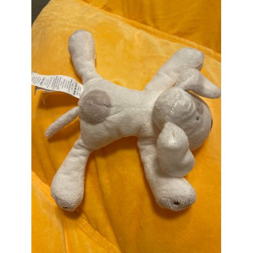 Doudou Peluche Chien Obaibi Blanc Et Tache Beige