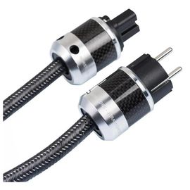 Norstone - Câble d'alimentation - Tresse textile noire-argentée - 1 x prise d'alimentation type SchukoCorps aluminium et fibre d' carbon / 1 x connecteur à 3 pôles IEC-C15Corps aluminium et fibre d' carbon