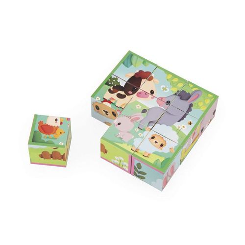 Lot De 9 Cubes Animaux De La Ferme - Janod