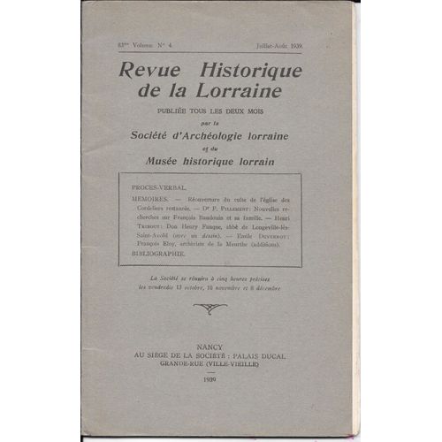 Revue Historique De La Lorraine - 1939