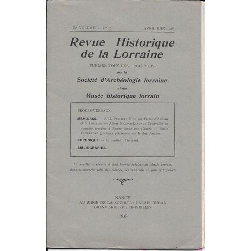 Revue Historique De La Lorraine -1938