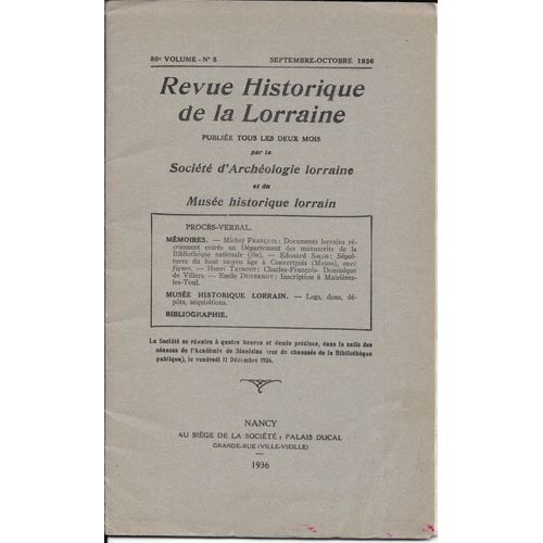Revue Historique De La Lorraine - 1936