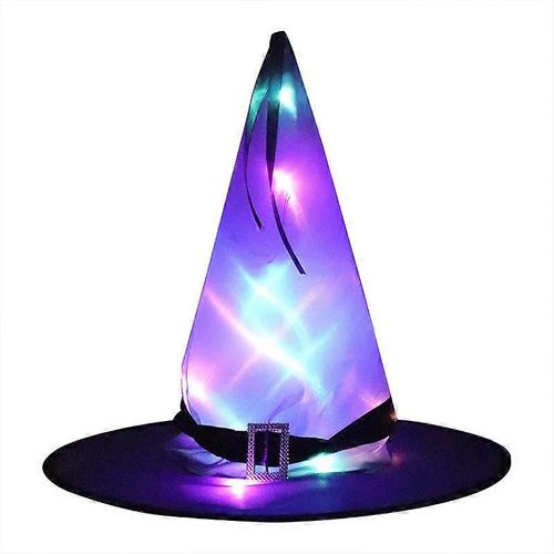 Halloween Chapeau Sorcière Chapeau Cap Lueur Fil Halloween Sorcière Costume Accessoire Pour Halloween Party Favor Mode Bal Cosplay Violet
