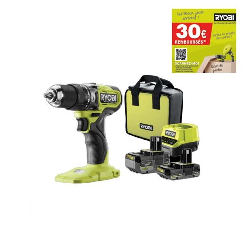 Perceuse-visseuse à percussion RYOBI 18V One+ Brushless - 1 batterie 4,0 Ah - 1 batterie 2.0 Ah - 1 chargeur - RPD18BL1-2C42S