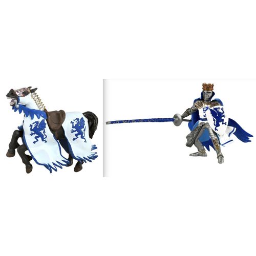 Figurines Papo : Le Roi Au Dragon Bleu + Son Cheval (Lot)