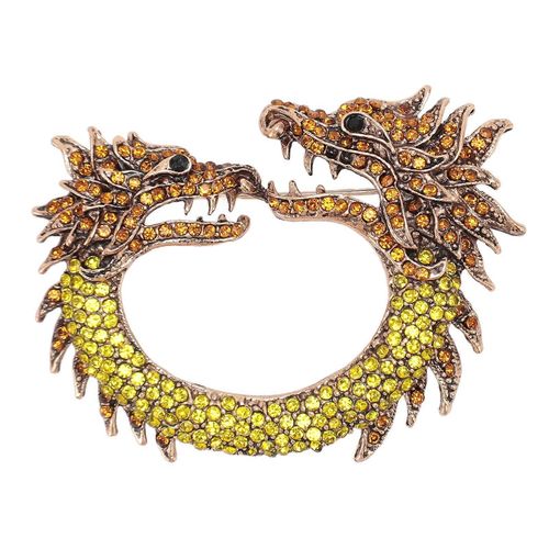 Broche Dragon Chinois Or Champagne - Broche Zodiaque Double Tête Pour Hommes Et Femmes