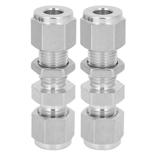 2Pcs Cloison de Compression 316 En Acier Inoxydable Double Virole Connecteur Accessoire ¿8