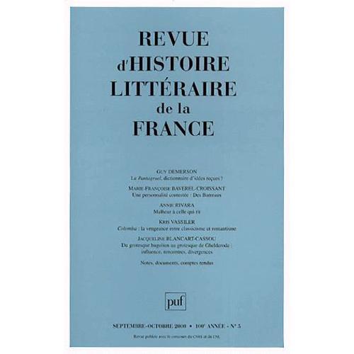 Revue D'histoire Littéraire De La France N° 5, Septembre-Octobre 2000