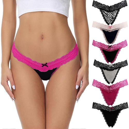 Strings Pour Femmes, G-String Taille Basse Sans Couture Dentelle T Dos, Culotte String De Sous-Vêtements Pour Femmes Plusieurs Couleurs (Pack De 6, Xl)