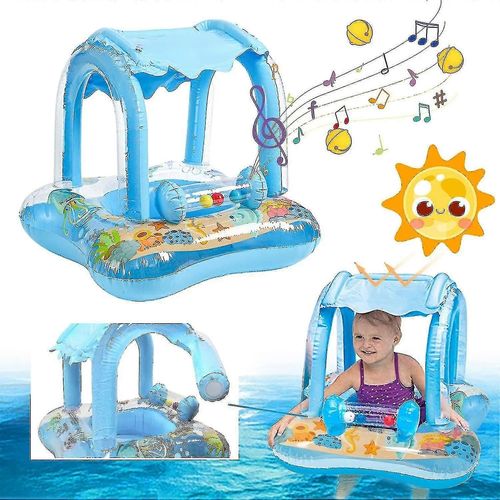 Bouée De Sauvetage Pour Bébé Avec Cloche Pour 3-36 Mois, Anneau De Natation Gonflable, Jouets Flottants De Piscine Pour Bébé En Pvc Avec Parasol Et Siège