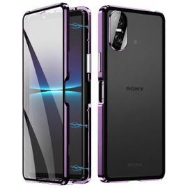 Pour Sony Xperia 10 Vi Boîtier En Verre Trempé Cadre En Métal Transparent Pc Dos Couverture De Téléphone Magnétique - Violet