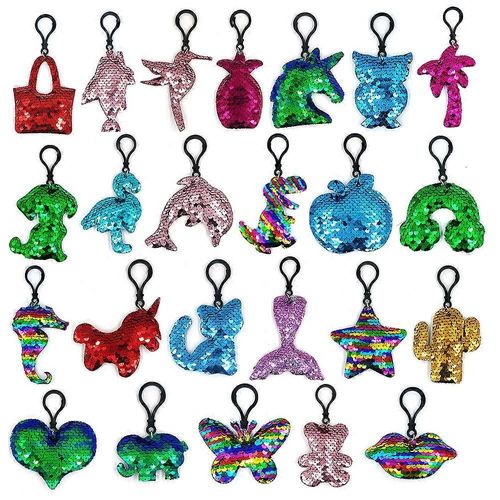 24pcs Flip Sequin Keychain Party Favors Pour Enfants Filles Sac À Dos Licorne Sirène Porte-Clés Pour Anniversaire Party Favors Cadeau Halloween Treat Goody Bag Fil
