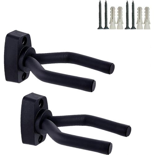 Lot De 2 Supports Muraux Pour Guitares Support Mural Pour Guitare Noir Support De Crochet Mural Avec Vis - Facile À Installer - Convient À Toutes Les Tailles De Guitares, Basse, Mandol