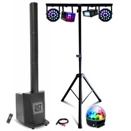 Pack Sono DJ Enceinte colonne avec caisson 480W RMS 10"/25cm BST MEGAMAX-TOWER - 5 Effets Lumière LED - Support Lumière - Soirée