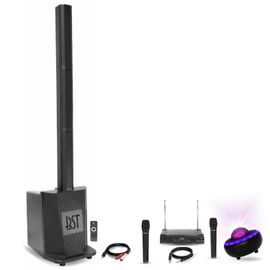 Pack DJ Sono Enceinte colonne avec caisson 480W RMS 10"/25cm BST MEGAMAX-TOWER - 2 Micros sans fil - Enceinte Lumineuse Bluetooth