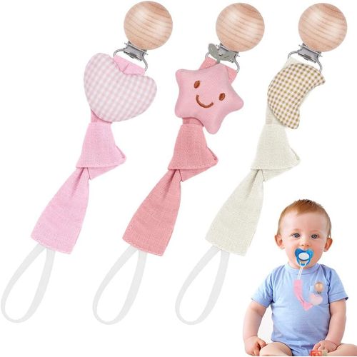 Shiliu-Attache Tetine Coton,3pcs Attache Sucette Avec Pince Chaîne De Tétine Tissu Pour Bébé Pour Fixer Tétine Aux Vêtements De Béb[