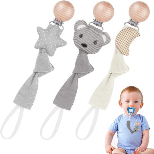Shiliu-Attache Tetine Coton,3pcs Attache Sucette Avec Pince Chaîne De Tétine Tissu Pour Bébé Pour Fixer Tétine Aux Vêtements De Béb[