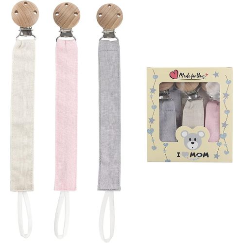 Shiliu-3pcs Attache Tetine Tissu Kit Attache Sucette,Accroche Tetine Bebe,Set Attache Tetine Fille Et Garçon Avec Pince À Tétine En[