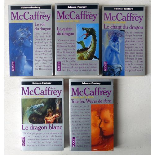 Lot De 5 Romans De Fantasy - Cycle La Ballade De Pern Par Anne Mccaffrey (Pocket 1989-1993) - N°5341-5342-5343-5498-5507- Chant Du Dragon, Vol Du Dragon; Quête Du Dragon; Dragon Blanc, Tous Les Weyrs