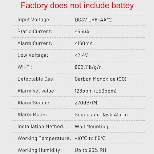 Tuya Wifi Portable Capteur Électrochimique CO Testeur LCD Écran LCD Détecteur De Monoxyde De Carbone avec Alarme Sonore Et Fonction De Rappel De Batterie Faible
