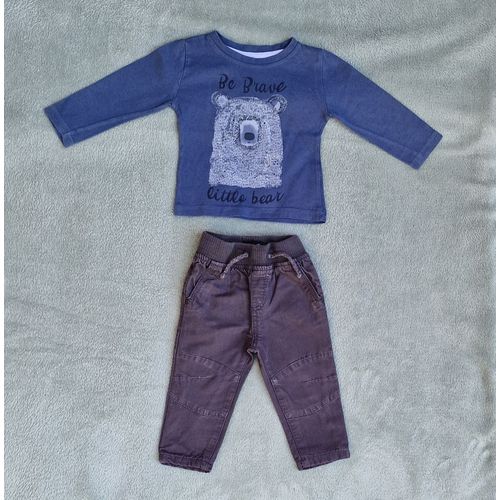 Ensemble T-Shirt Bleu + Pantalon Gris Primark 9-12 Mois