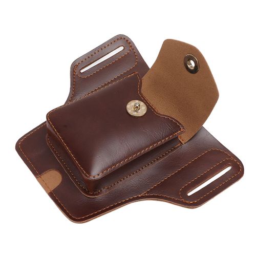 Pochette en cuir PU pour cigarettes et briquet avec boucle de ceinture pour 20 unités de cigarettes pour hommes téléphone portable ceinture pochette café