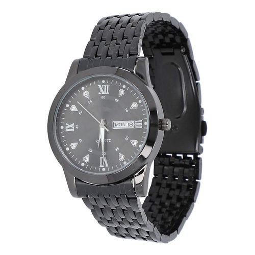 Montre-Bracelet À Quartz Noir Pour Homme : Aiguilles Lumineuses Mode Avec Strass, Montre Analogique Chronographe