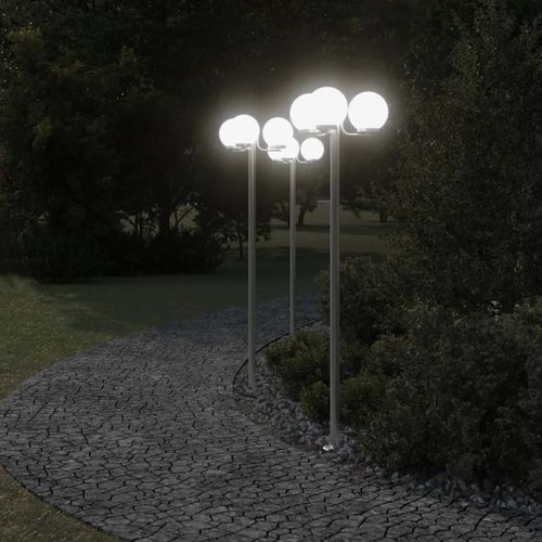 Lampadaires D'extérieur 2 Pcs Argenté 215 Cm Acier Inoxydable