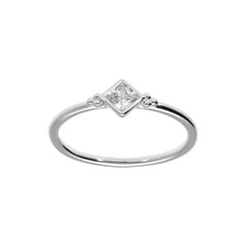 Bague Argent Rhodié Oxyde Blanc Serti Clos Carré