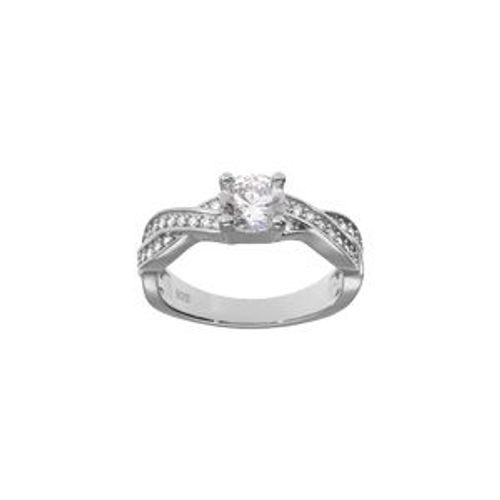 Bague Argent Rhodié Tresse Solitaire Oxydes Blancs