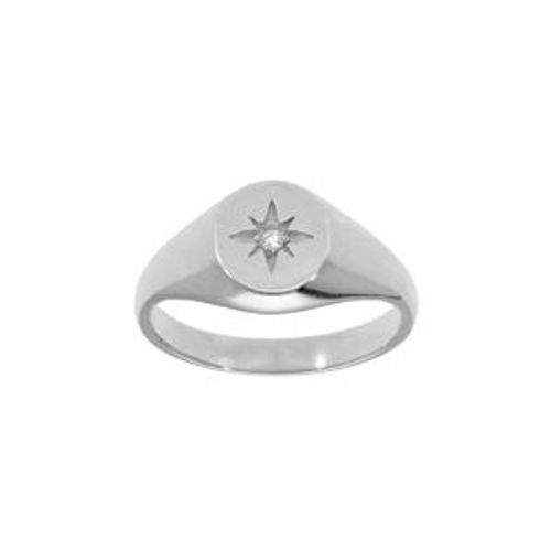 Bague Argent Rhodié Forme Chevalière Ovale Étoile Oxyde Blanc