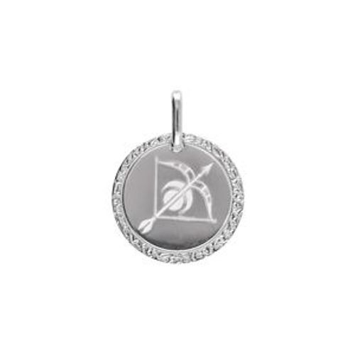 Pendentif Argent Rhodié Médaille 15mm Zodiaque Sagittaire
