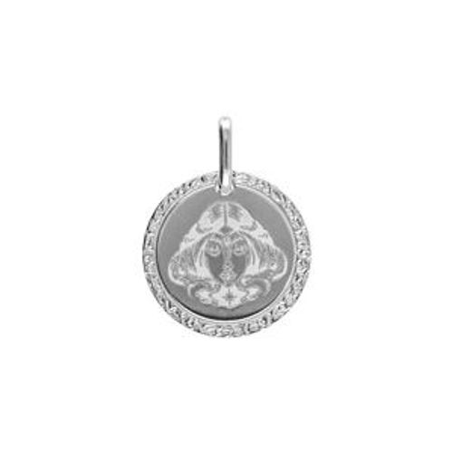 Pendentif Argent Rhodié Médaille 15mm Zodiaque Vierge