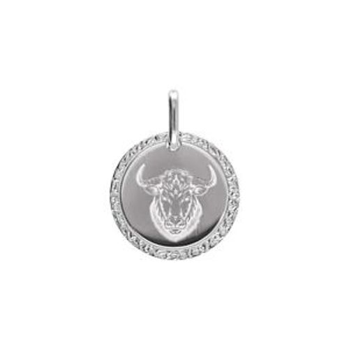 Pendentif Argent Rhodié Médaille 15mm Zodiaque Taureau