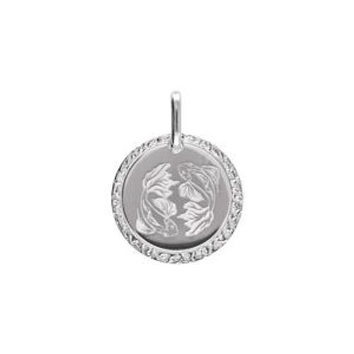 Pendentif Argent Rhodié Médaille 15mm Zodiaque Poisson