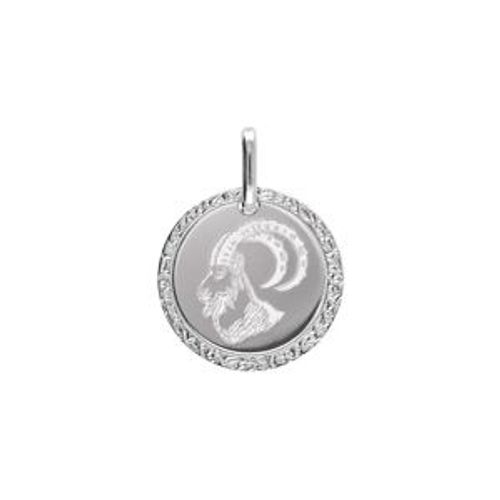 Pendentif Argent Rhodié Médaille 15mm Zodiaque Capricorne