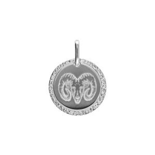 Pendentif Argent Rhodié Médaille 15mm Zodiaque Bélier