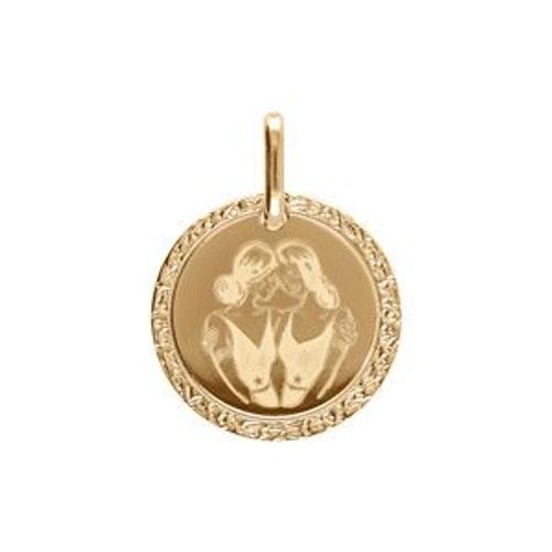 Pendentif Plaqué Or Médaille 15mm Zodiaque Gemeaux